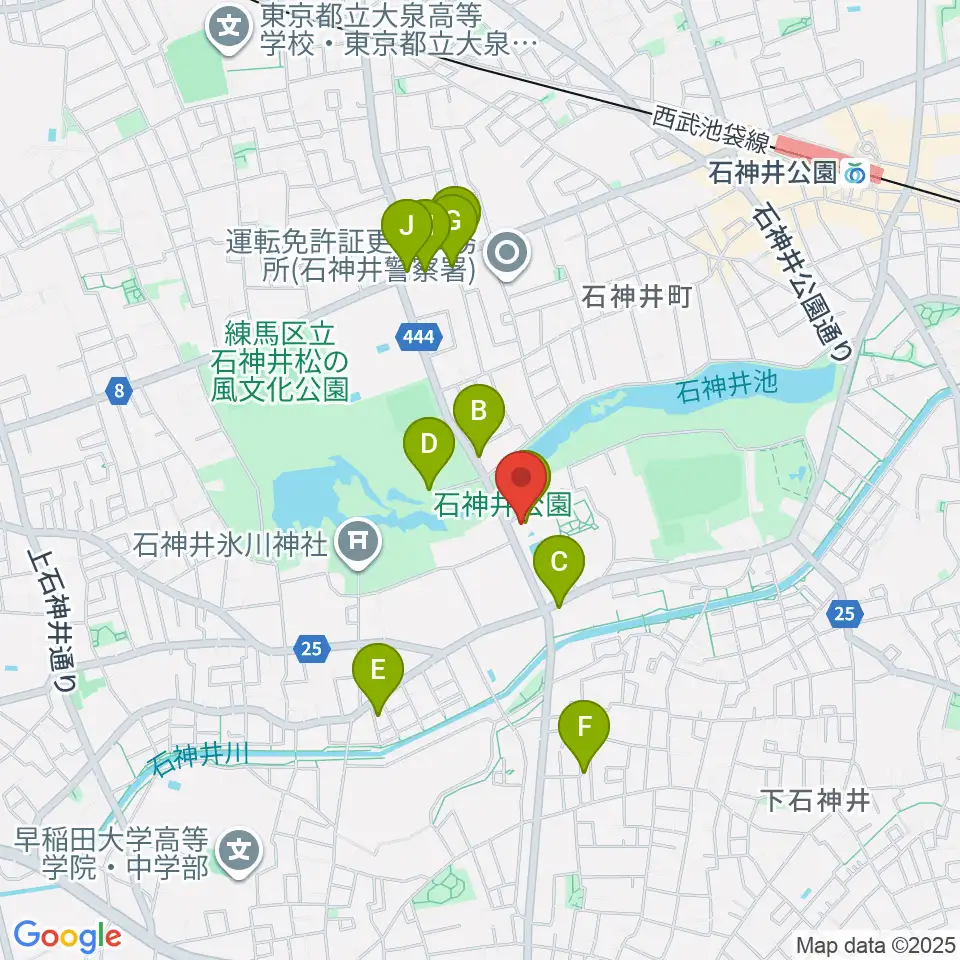 石神井公園ふるさと文化館周辺のファミレス・ファーストフード一覧地図