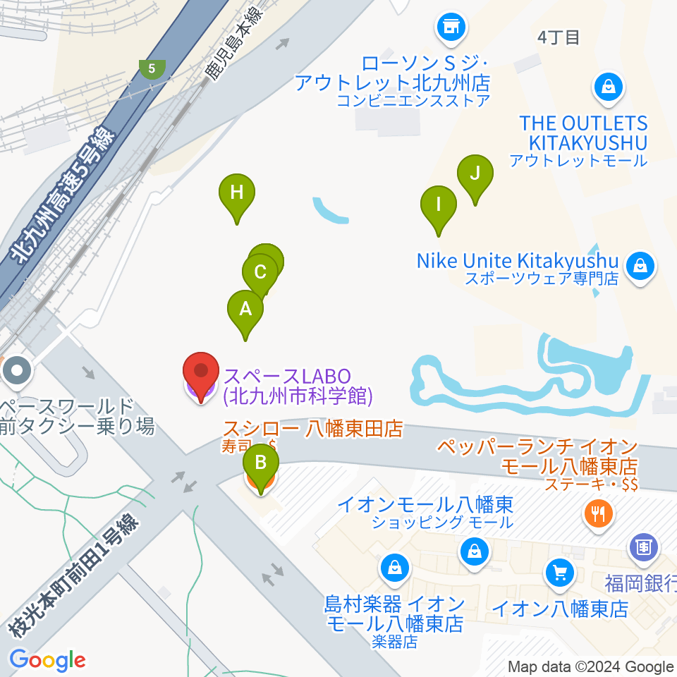 スペースLABO周辺のファミレス・ファーストフード一覧地図