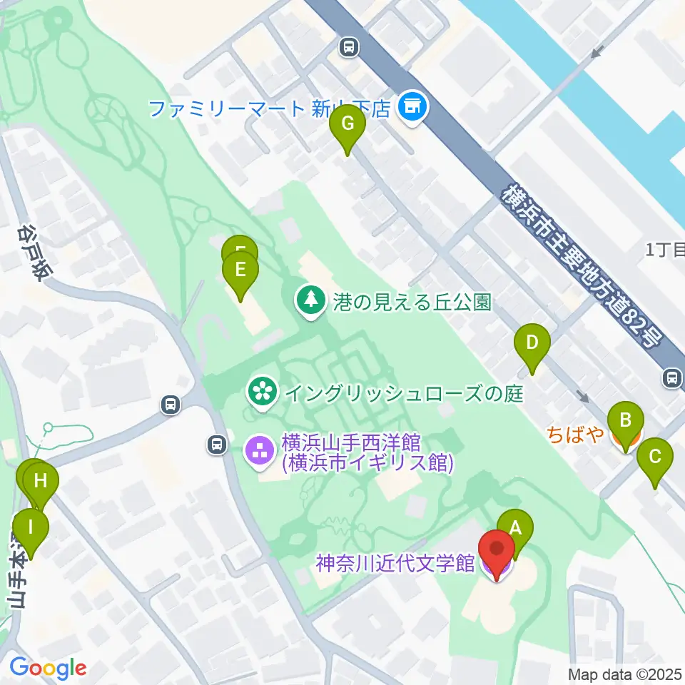 神奈川近代文学館周辺のファミレス・ファーストフード一覧地図