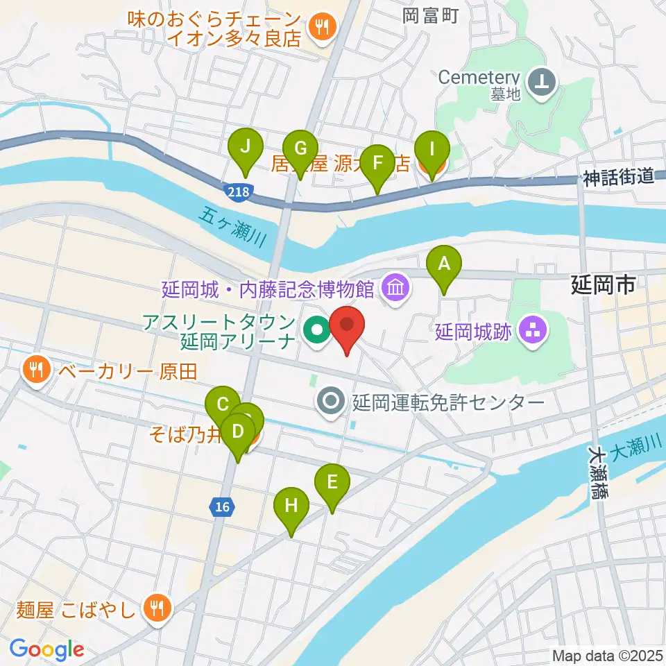 アスリートタウン延岡アリーナ周辺のファミレス・ファーストフード一覧地図