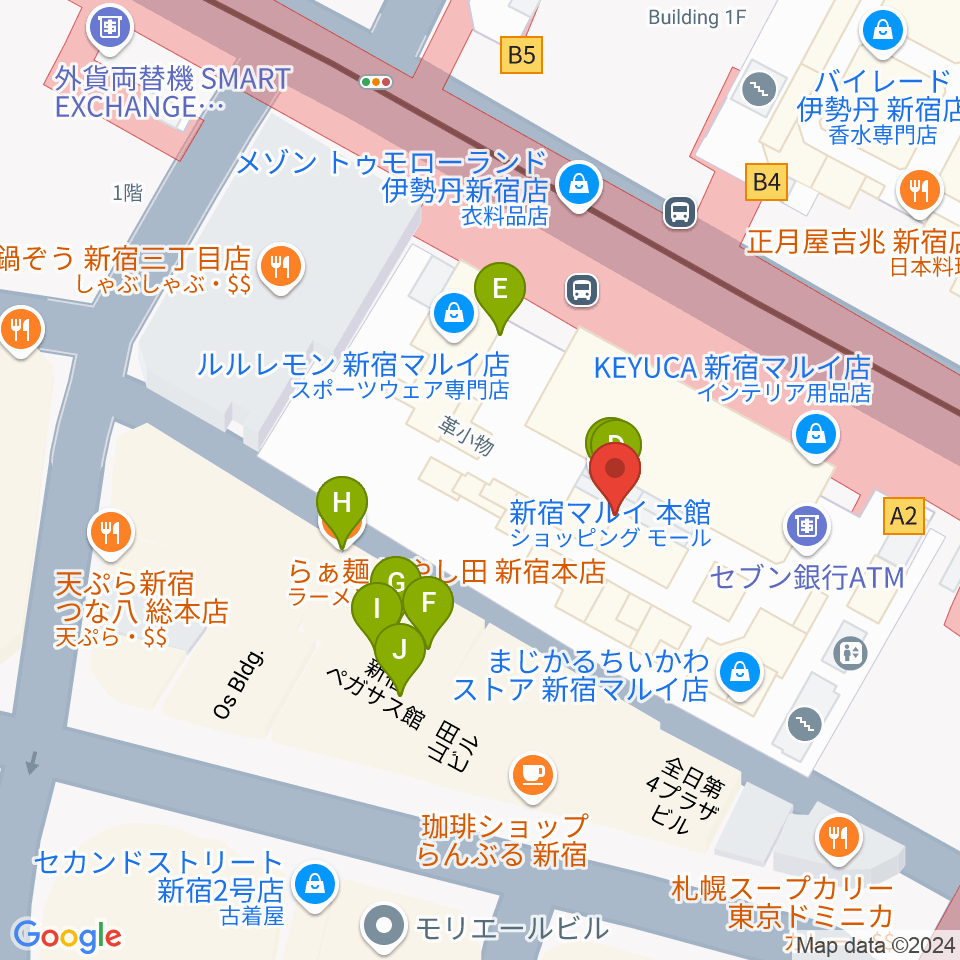 シアターマーキュリー新宿周辺のファミレス・ファーストフード一覧地図