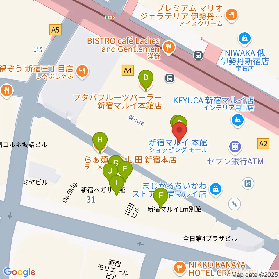シアターマーキュリー新宿周辺のファミレス・ファーストフード一覧地図