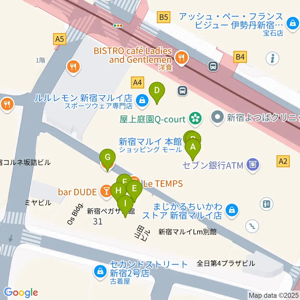 シアターマーキュリー新宿周辺のファミレス・ファーストフード一覧地図