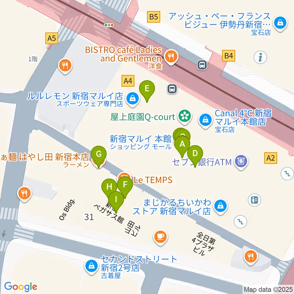 シアターマーキュリー新宿周辺のファミレス・ファーストフード一覧地図