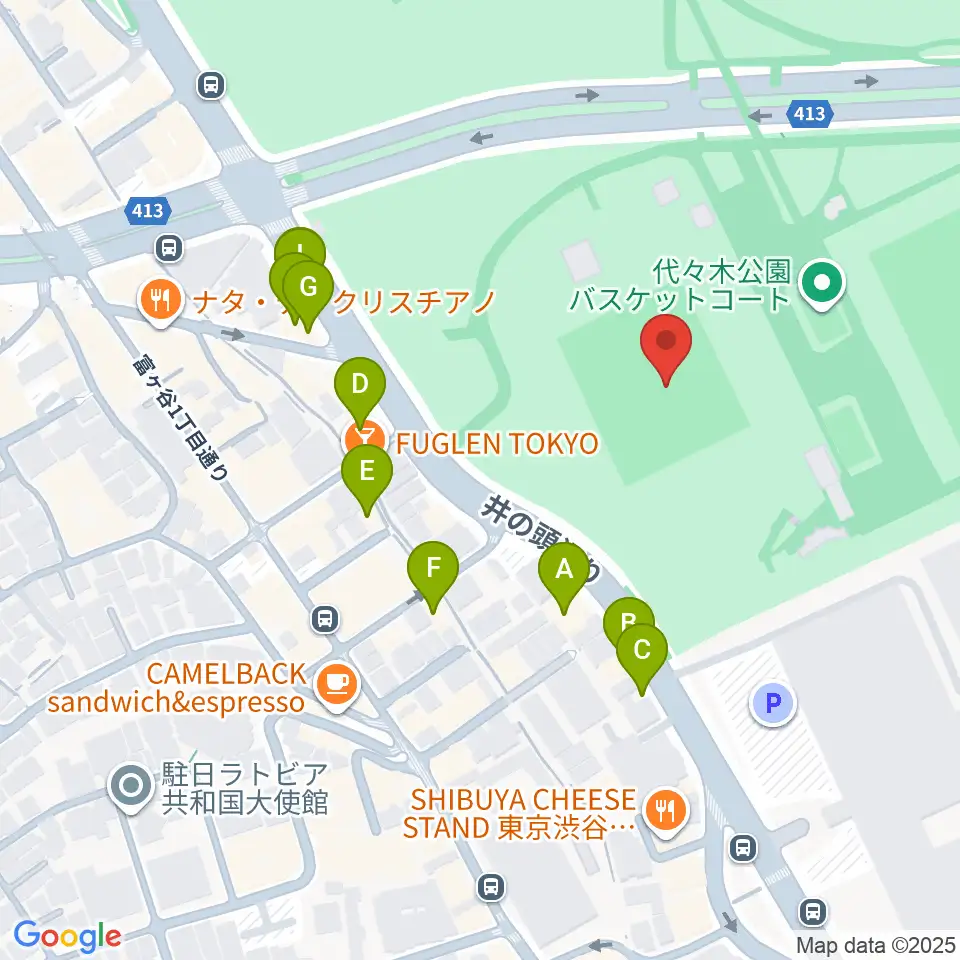 代々木公園陸上競技場周辺のファミレス・ファーストフード一覧地図