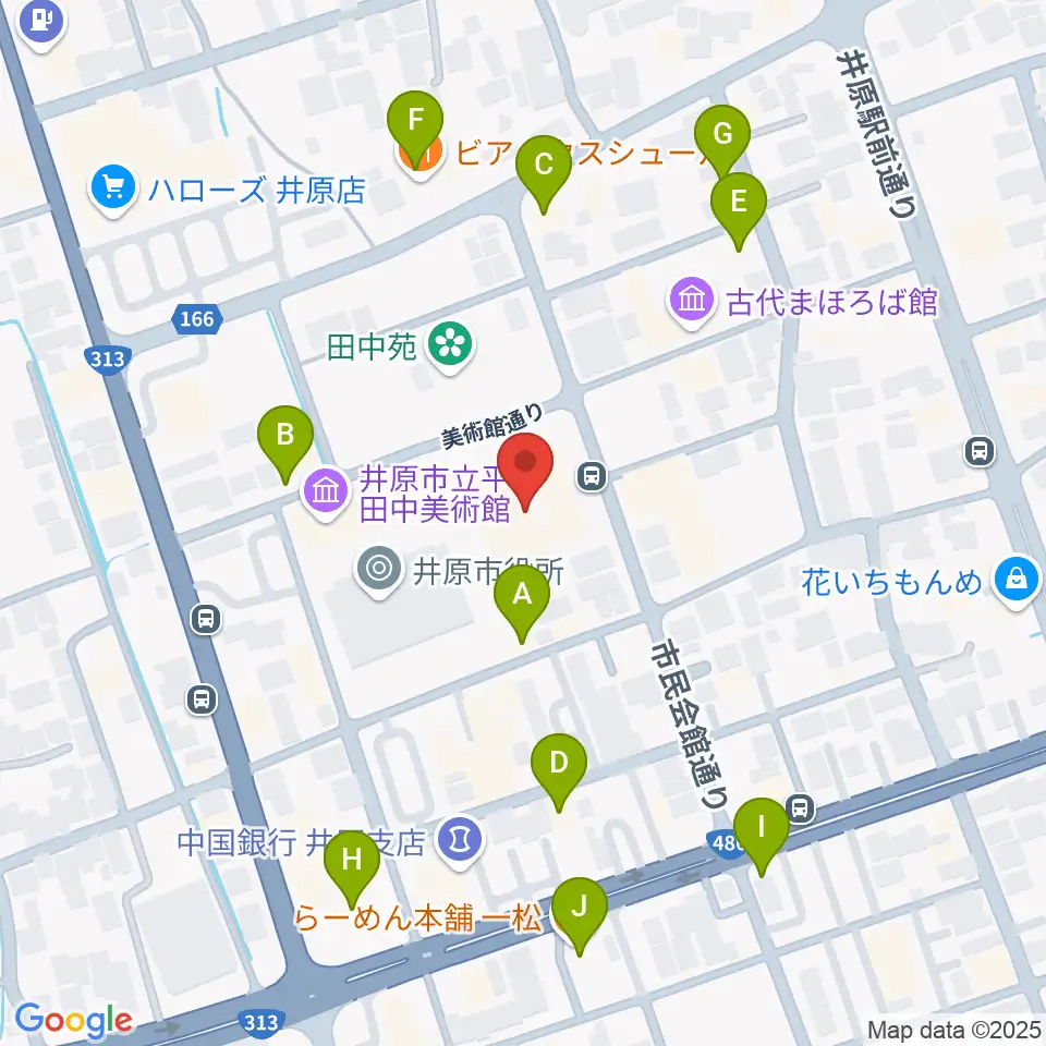 井原市民会館周辺のファミレス・ファーストフード一覧地図