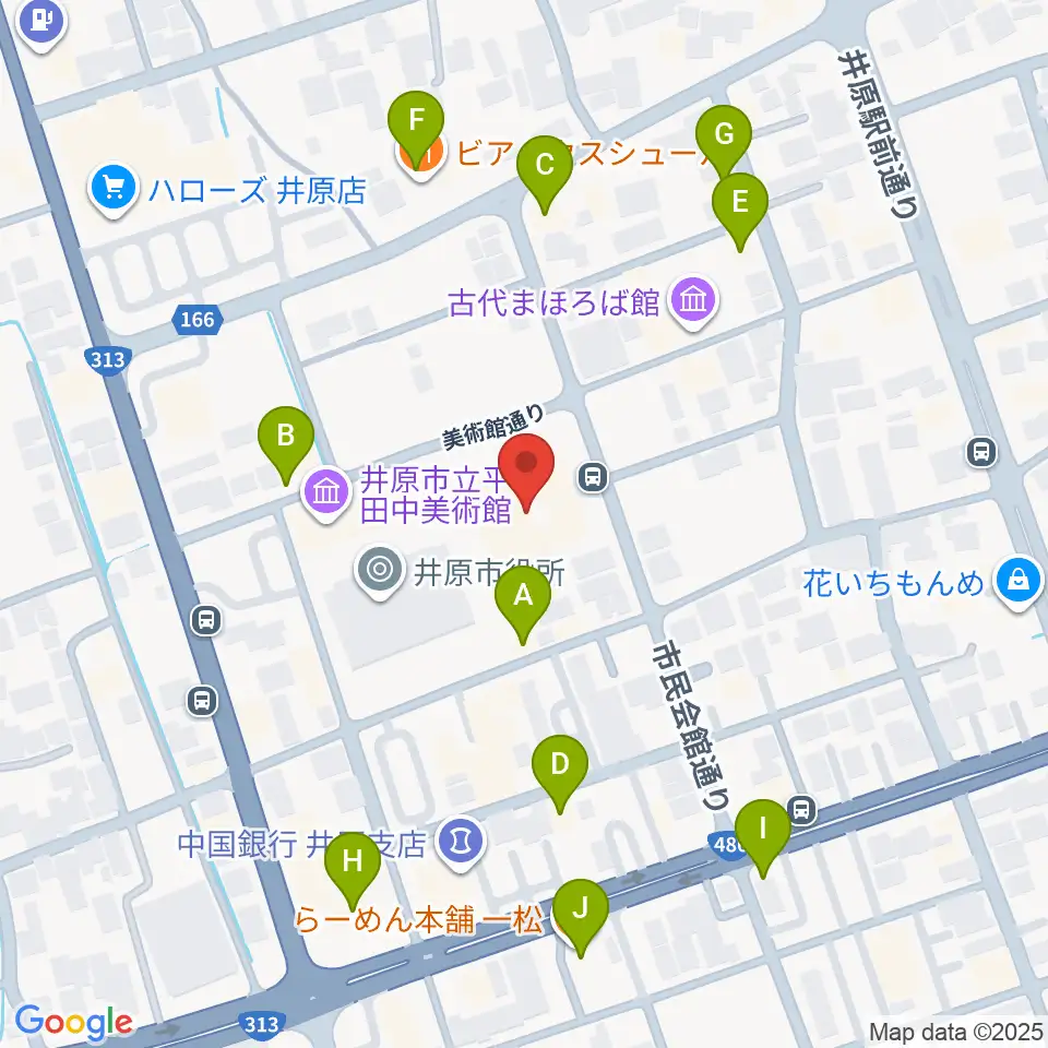 井原市民会館周辺のファミレス・ファーストフード一覧地図
