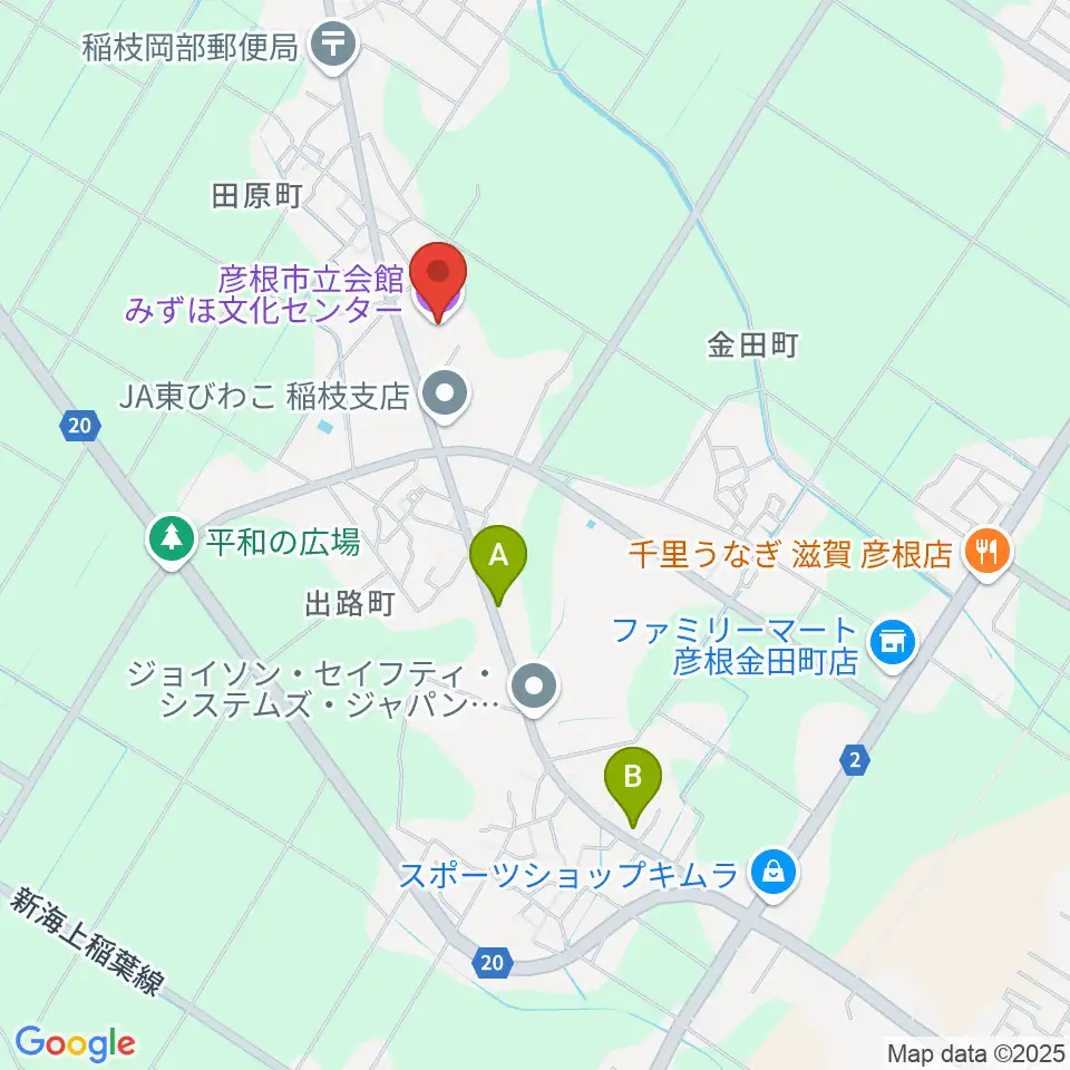 彦根市みずほ文化センター周辺のファミレス・ファーストフード一覧地図