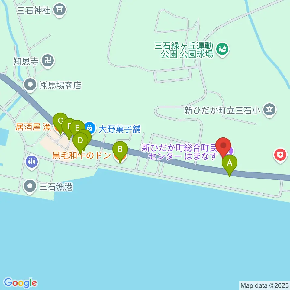 新ひだか町総合町民センターはまなす周辺のファミレス・ファーストフード一覧地図