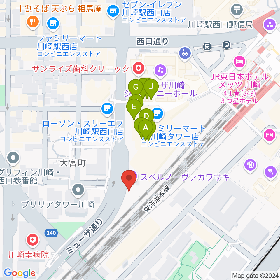 SUPERNOVA川崎周辺のファミレス・ファーストフード一覧地図