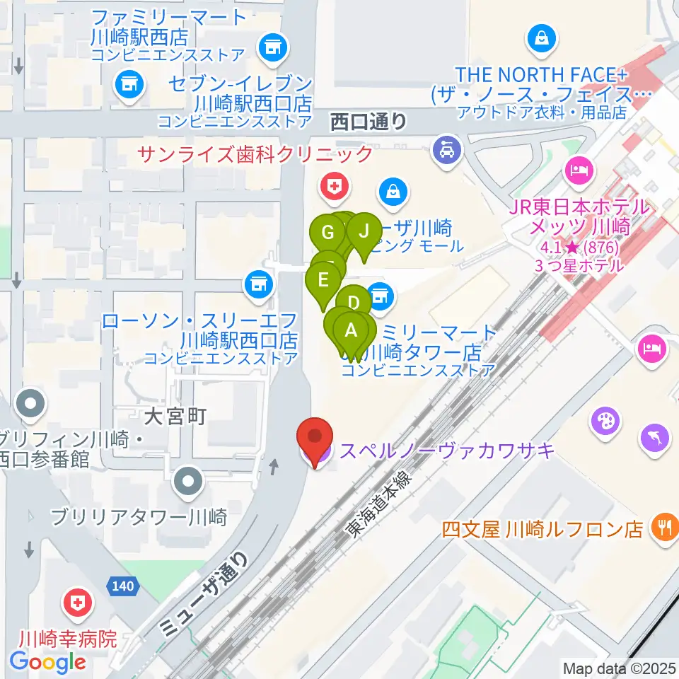 SUPERNOVA KAWASAKI周辺のファミレス・ファーストフード一覧地図