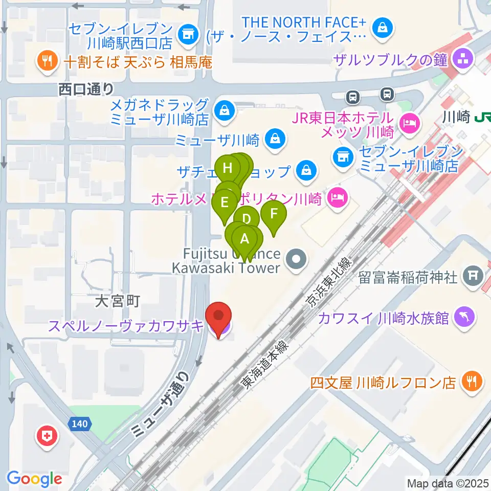 SUPERNOVA KAWASAKI周辺のファミレス・ファーストフード一覧地図