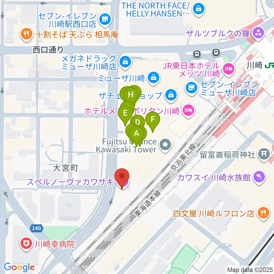 SUPERNOVA KAWASAKI周辺のファミレス・ファーストフード一覧地図