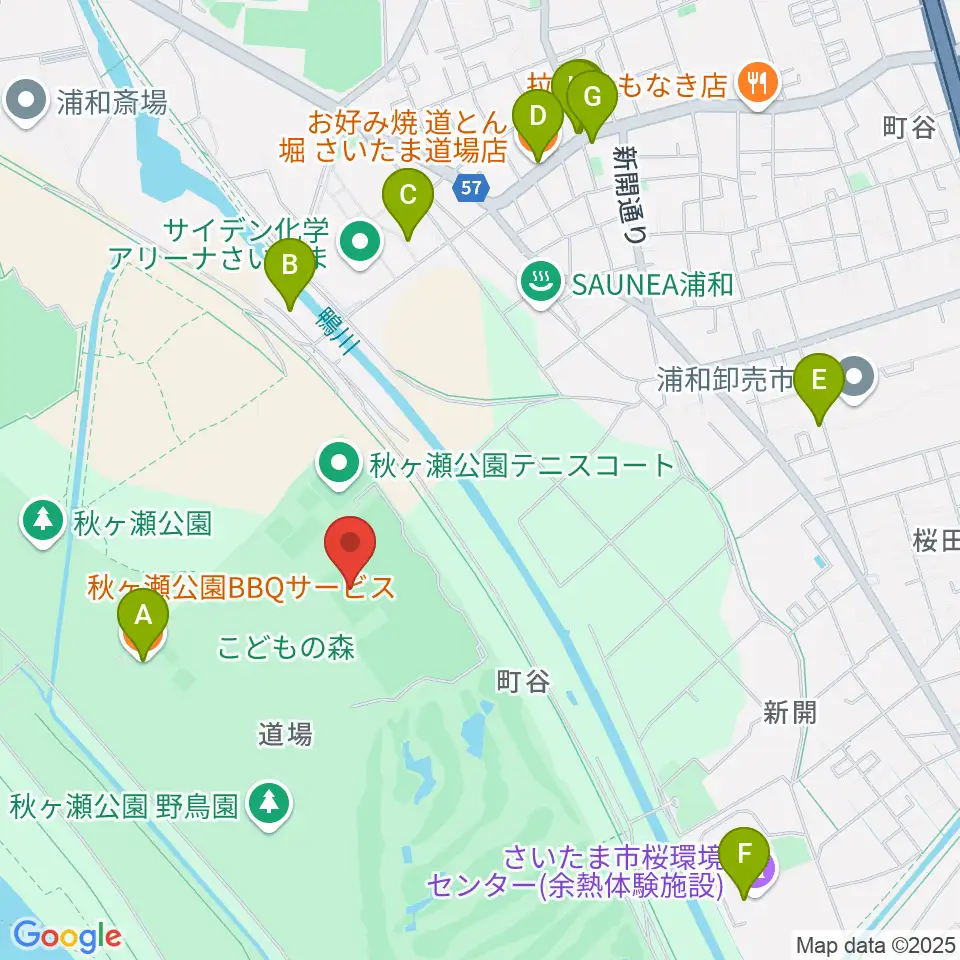 秋ヶ瀬公園サッカー場周辺のファミレス・ファーストフード一覧地図
