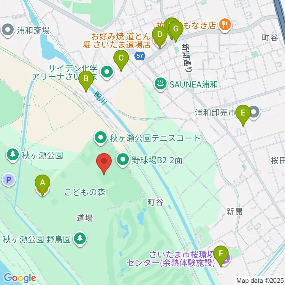 秋ヶ瀬公園サッカー場周辺のファミレス・ファーストフード一覧地図