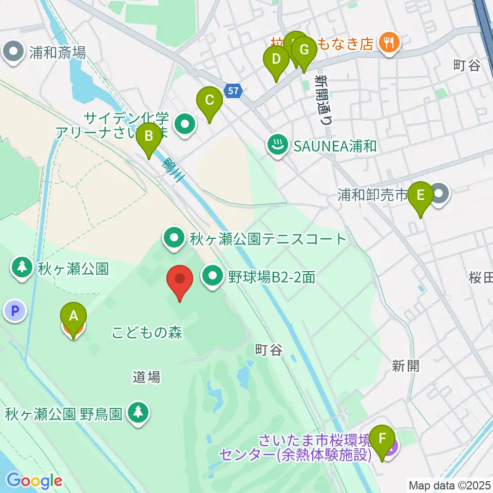 秋ヶ瀬公園サッカー場周辺のファミレス・ファーストフード一覧地図