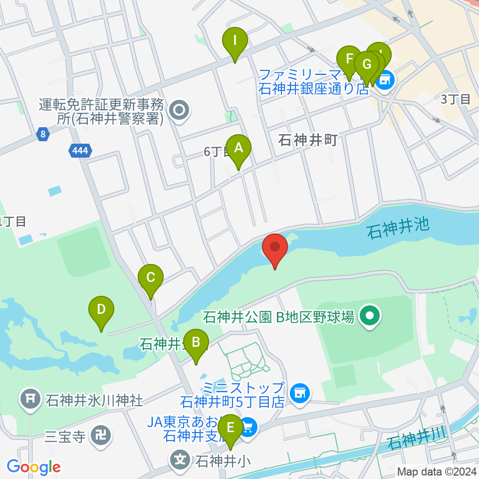 石神井公園野外ステージ周辺のファミレス・ファーストフード一覧地図