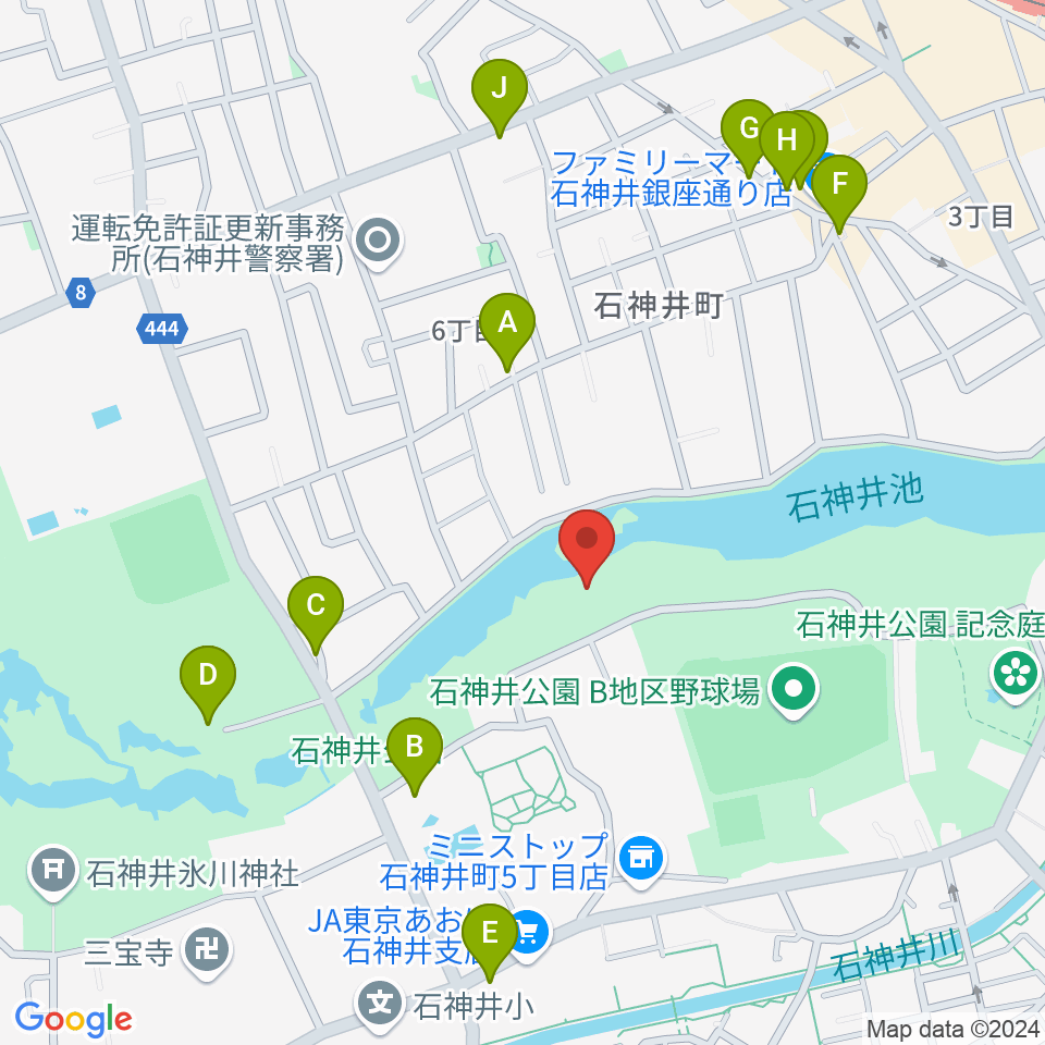 石神井公園野外ステージ周辺のファミレス・ファーストフード一覧地図