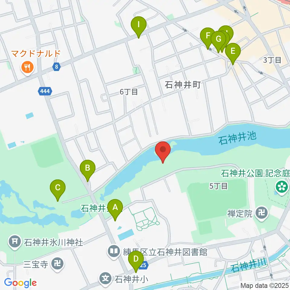 石神井公園野外ステージ周辺のファミレス・ファーストフード一覧地図