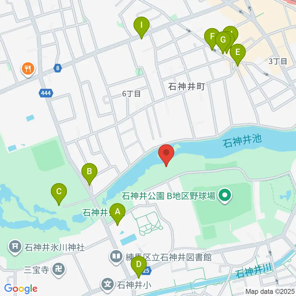 石神井公園野外ステージ周辺のファミレス・ファーストフード一覧地図