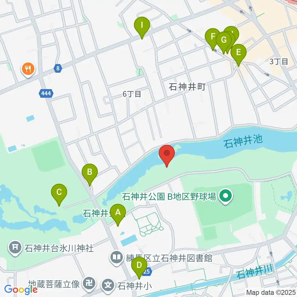 石神井公園野外ステージ周辺のファミレス・ファーストフード一覧地図