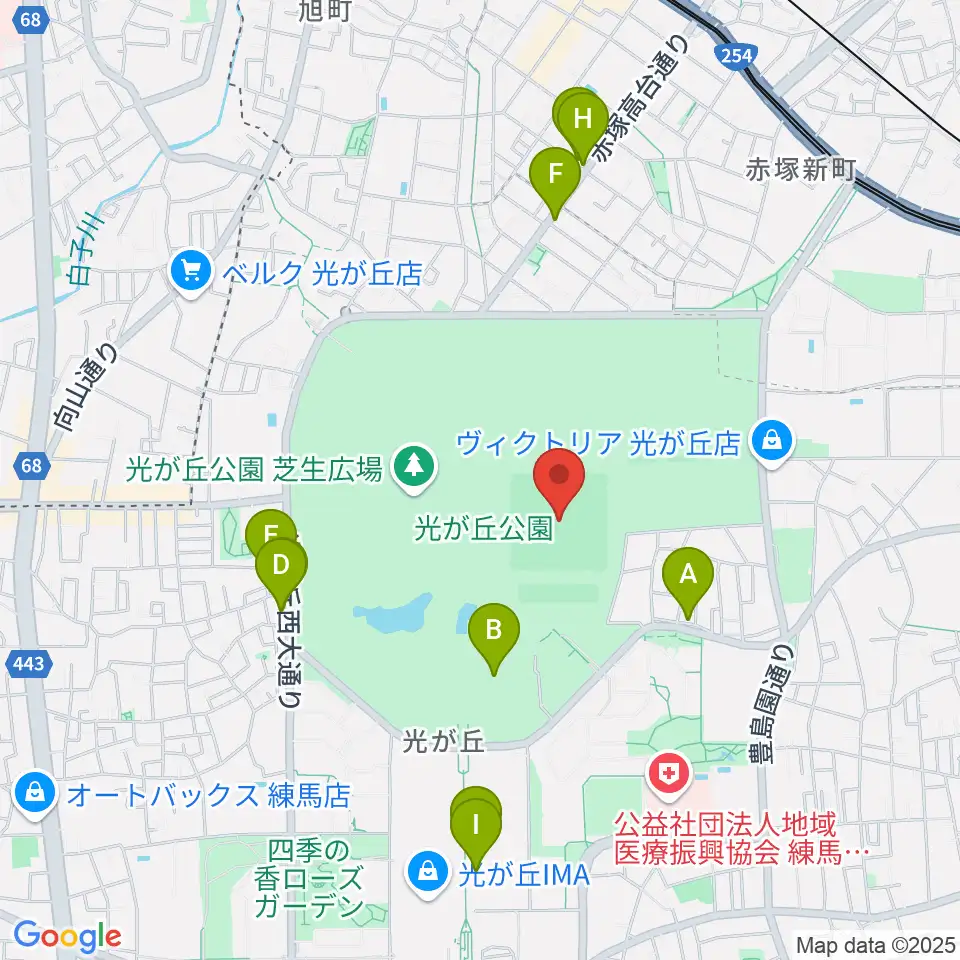 光が丘公園野球場周辺のファミレス・ファーストフード一覧地図