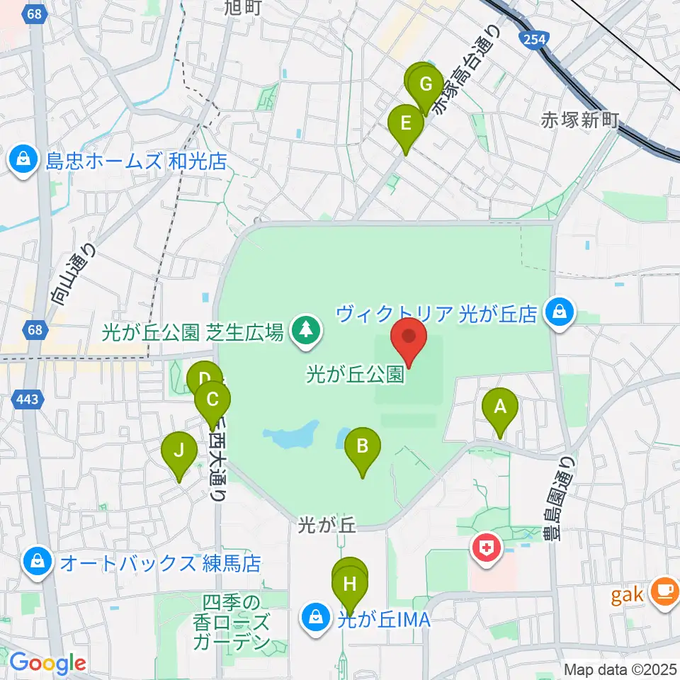 光が丘公園野球場周辺のファミレス・ファーストフード一覧地図