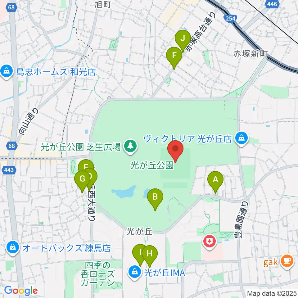 光が丘公園野球場周辺のファミレス・ファーストフード一覧地図