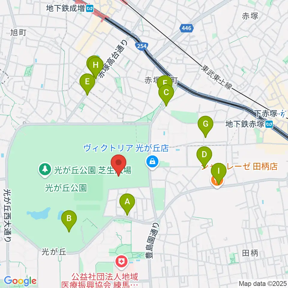 光が丘公園陸上競技場周辺のファミレス・ファーストフード一覧地図