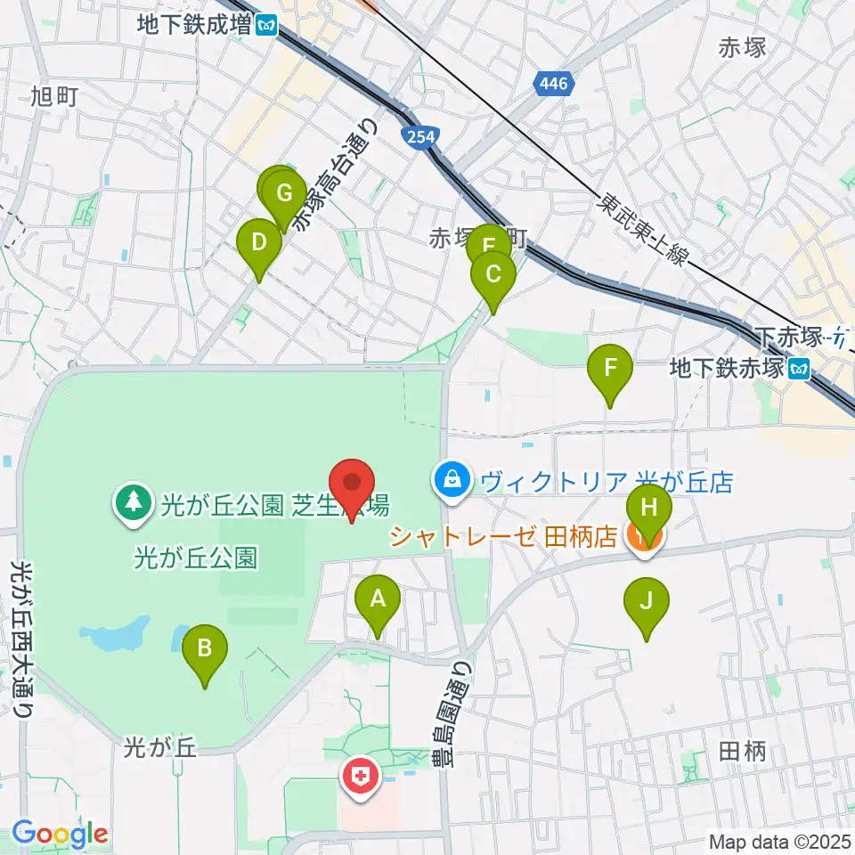 光が丘公園陸上競技場周辺のファミレス・ファーストフード一覧地図