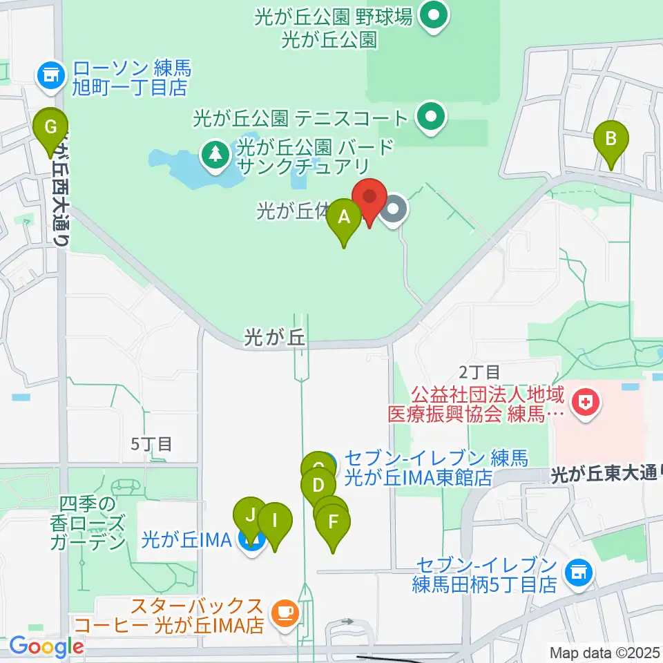 光が丘体育館周辺のファミレス・ファーストフード一覧地図
