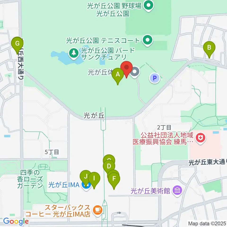 光が丘体育館周辺のファミレス・ファーストフード一覧地図