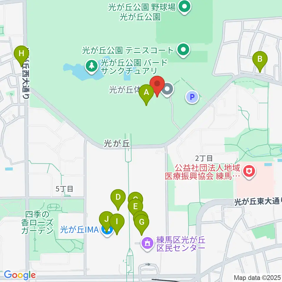 光が丘体育館周辺のファミレス・ファーストフード一覧地図
