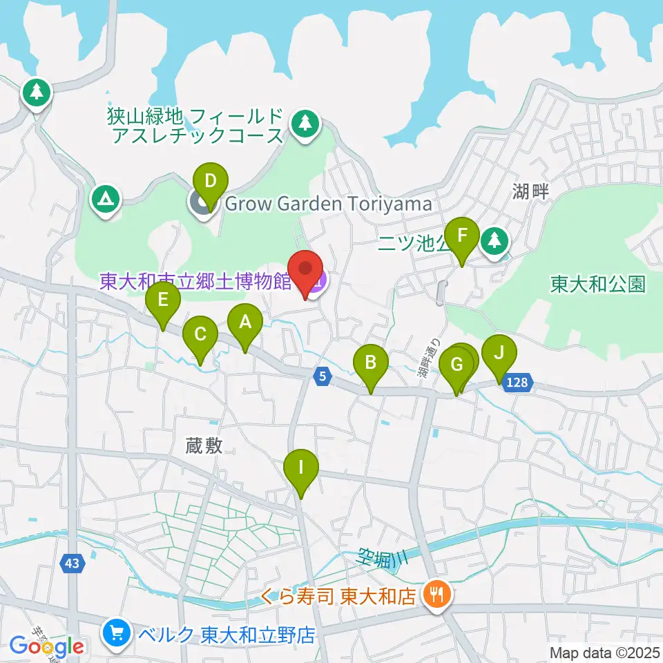 東大和市立郷土博物館周辺のファミレス・ファーストフード一覧地図