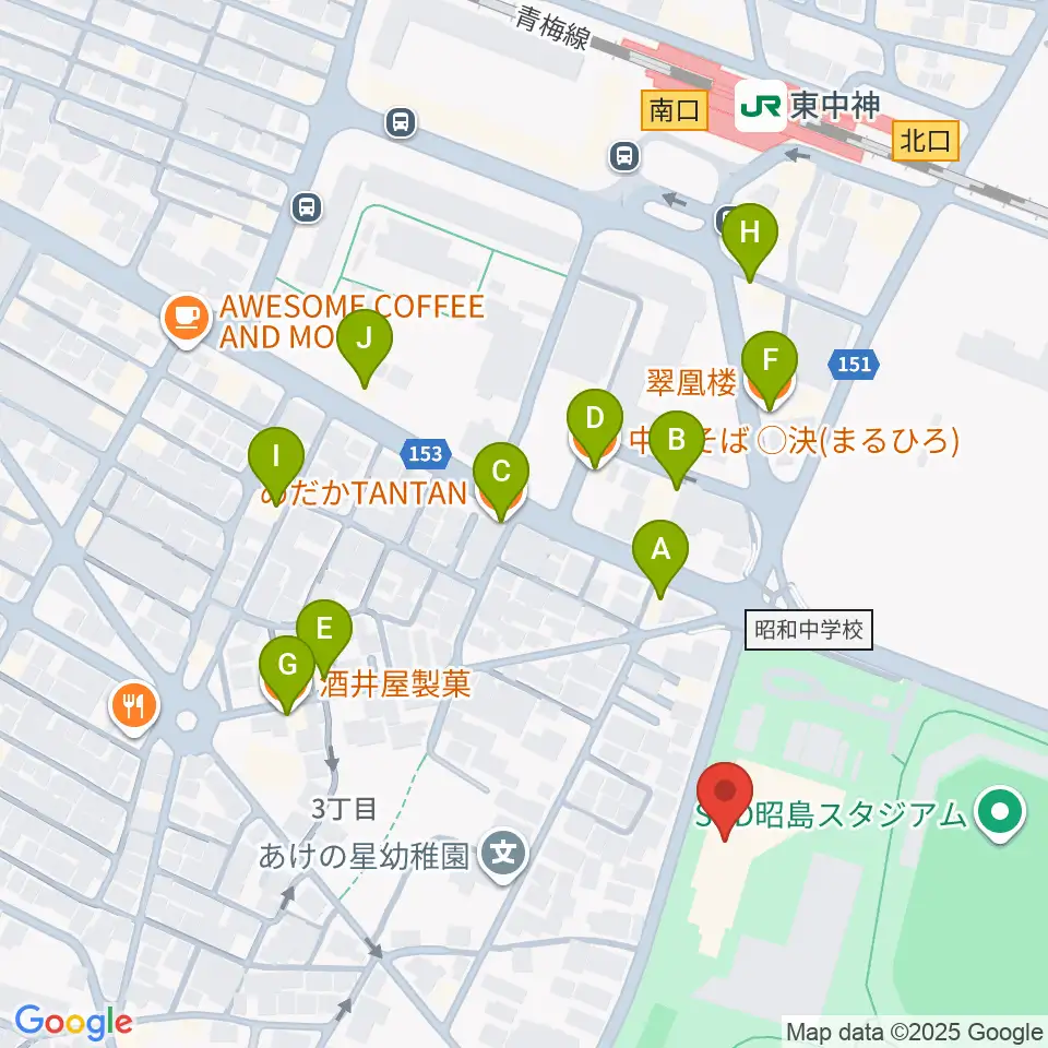 昭島市総合スポーツセンター周辺のファミレス・ファーストフード一覧地図