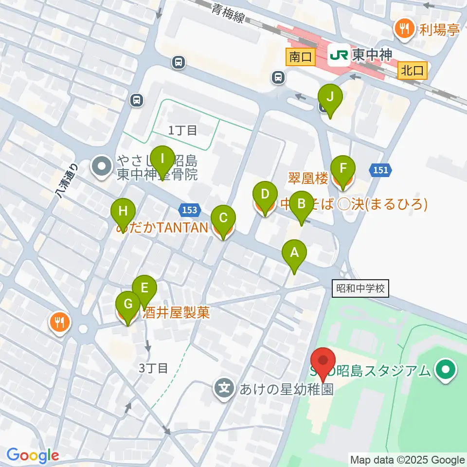 昭島市総合スポーツセンター周辺のファミレス・ファーストフード一覧地図