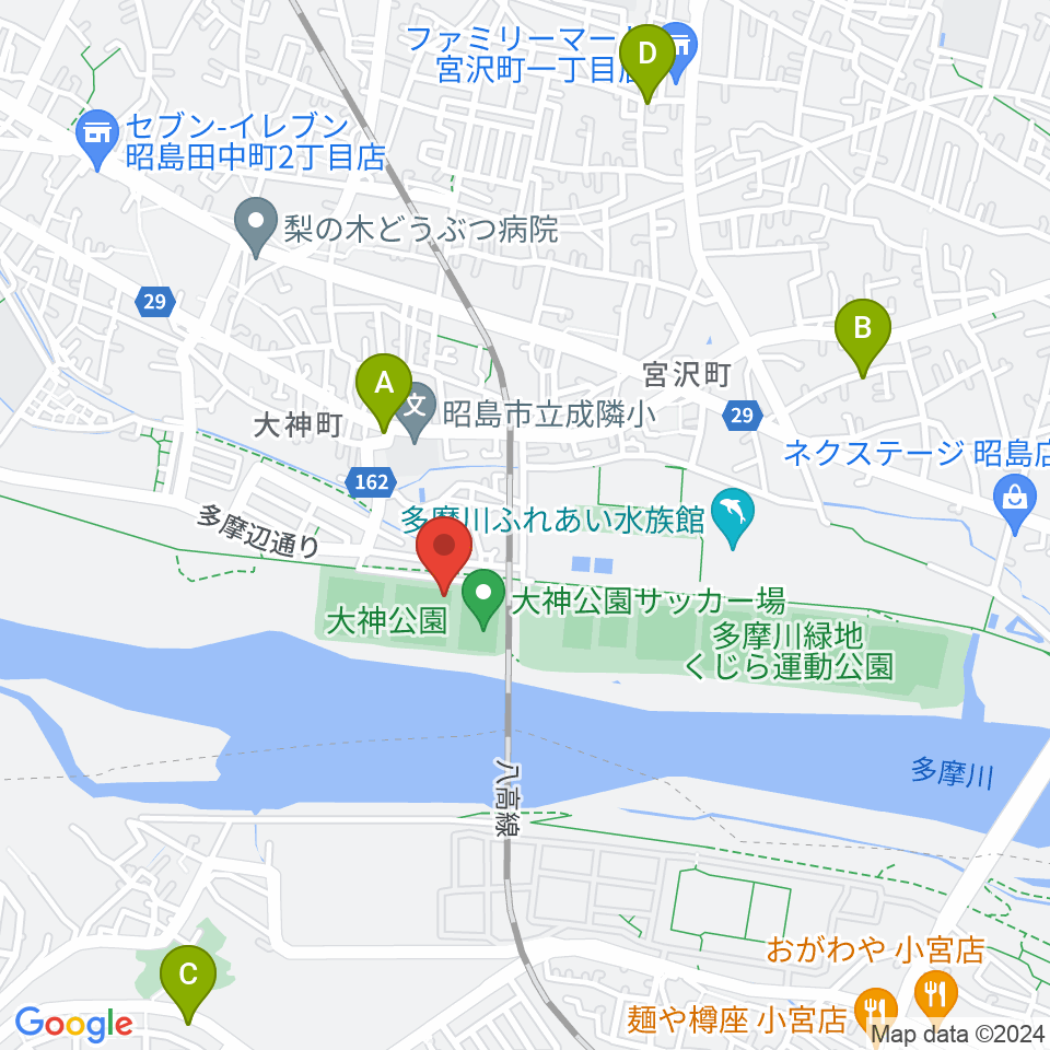 大神公園野球場周辺のファミレス・ファーストフード一覧地図