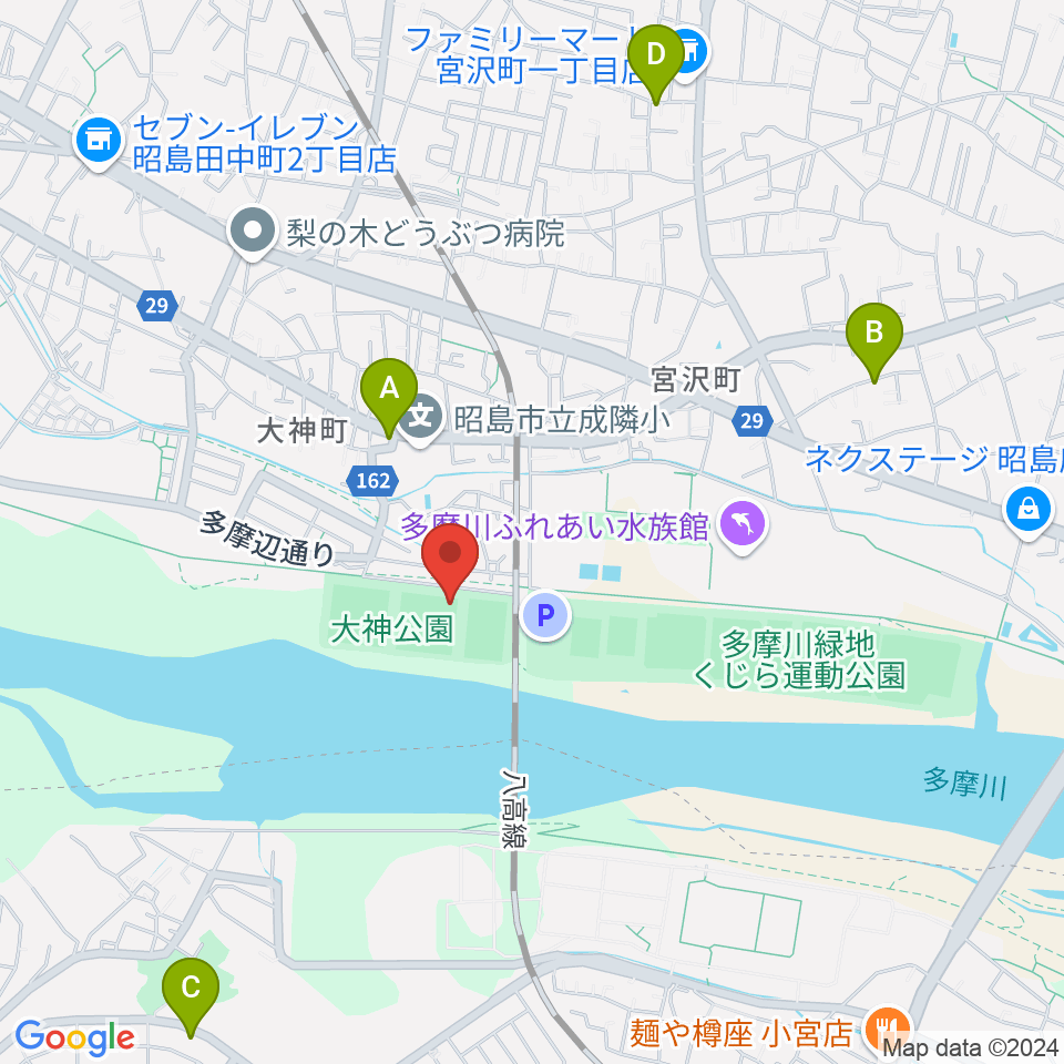 大神公園野球場周辺のファミレス・ファーストフード一覧地図