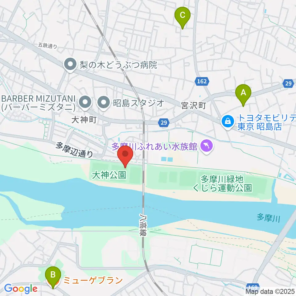 大神公園野球場周辺のファミレス・ファーストフード一覧地図