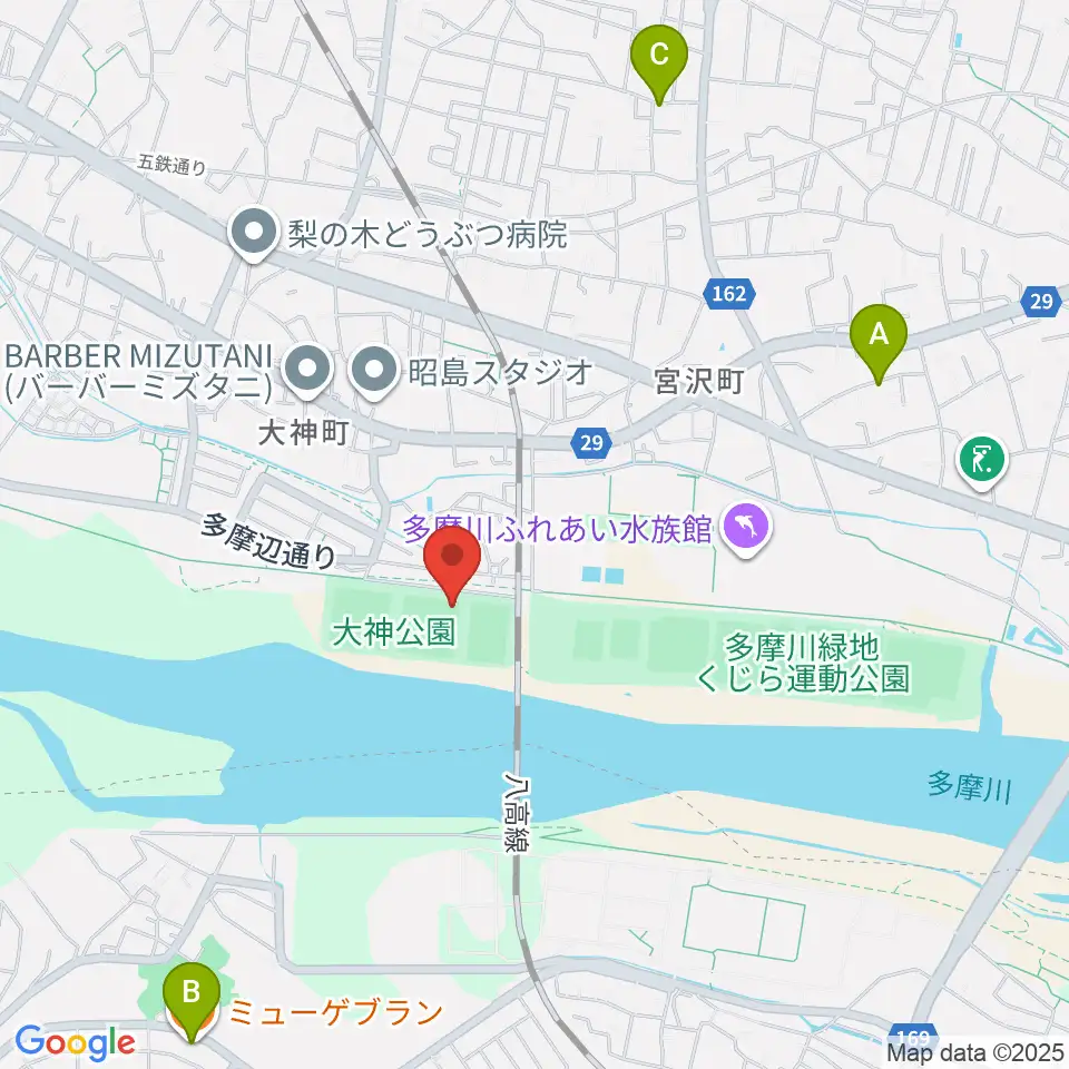 大神公園野球場周辺のファミレス・ファーストフード一覧地図