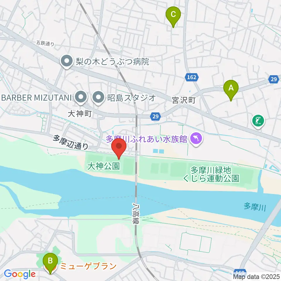 大神公園野球場周辺のファミレス・ファーストフード一覧地図