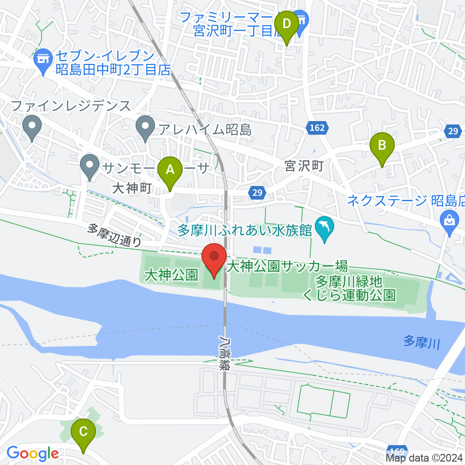 大神公園サッカー場周辺のファミレス・ファーストフード一覧地図