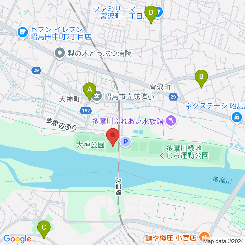 大神公園サッカー場周辺のファミレス・ファーストフード一覧地図