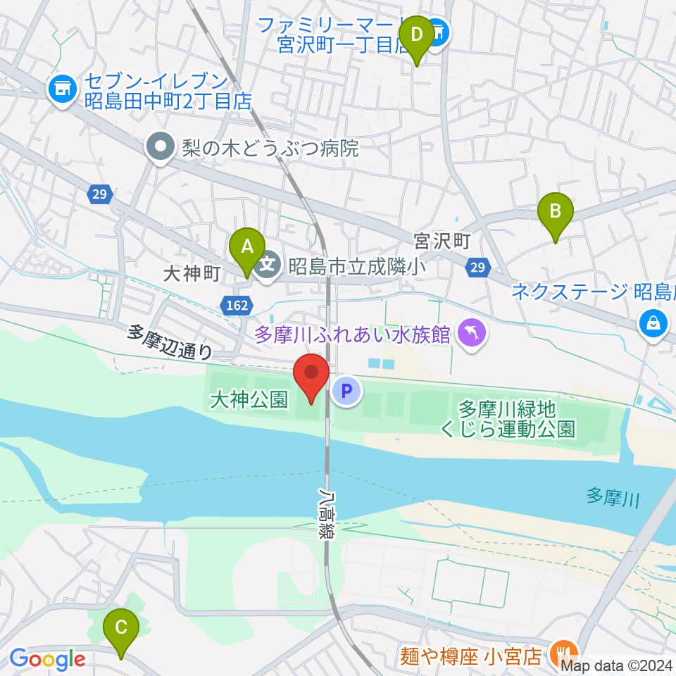 大神公園サッカー場周辺のファミレス・ファーストフード一覧地図