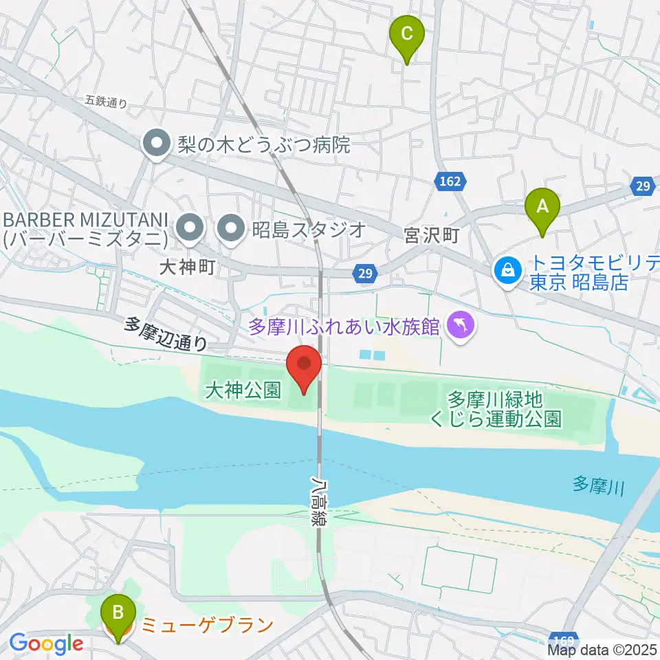 大神公園サッカー場周辺のファミレス・ファーストフード一覧地図
