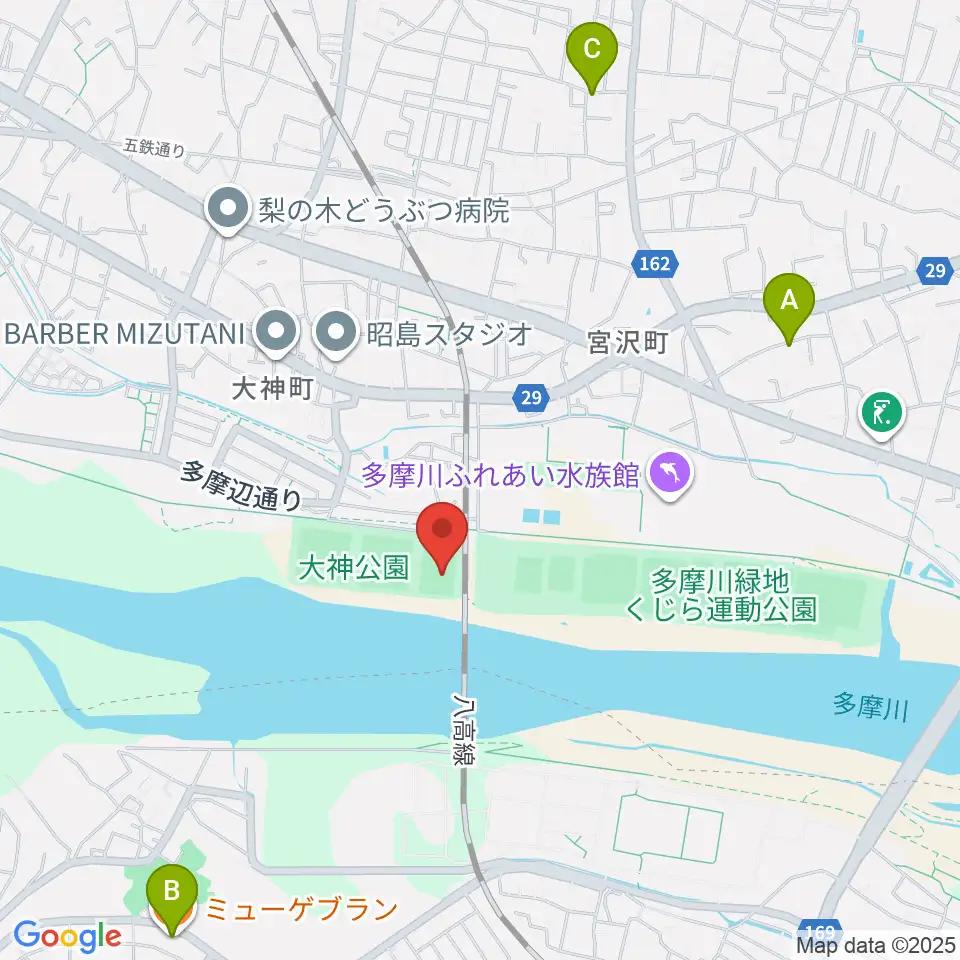 大神公園サッカー場周辺のファミレス・ファーストフード一覧地図