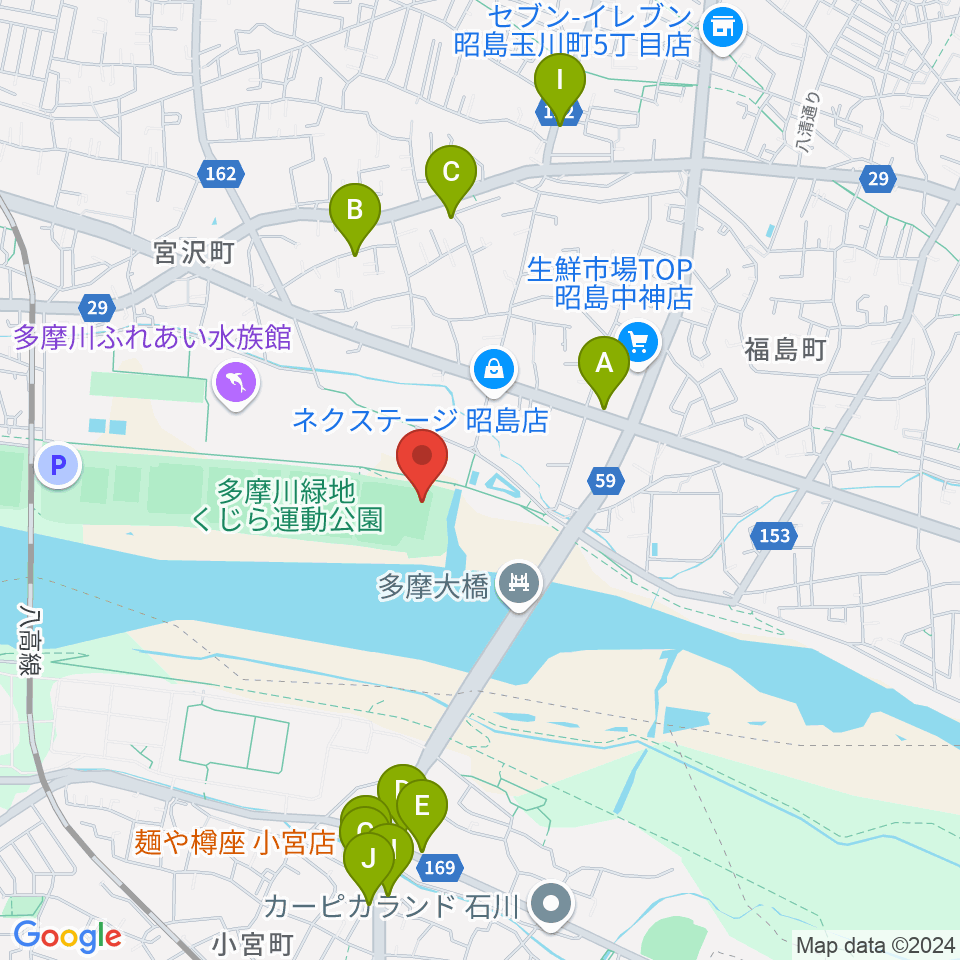 くじら運動公園野球場周辺のファミレス・ファーストフード一覧地図