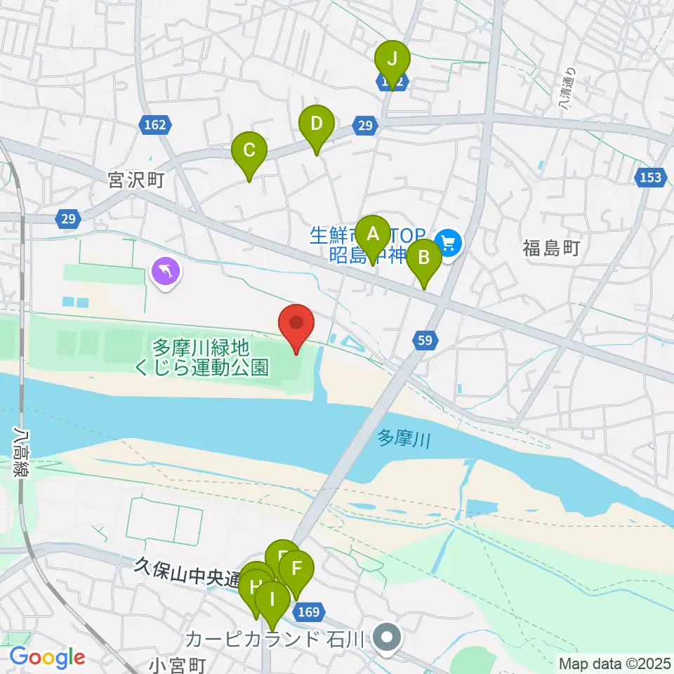 くじら運動公園野球場周辺のファミレス・ファーストフード一覧地図