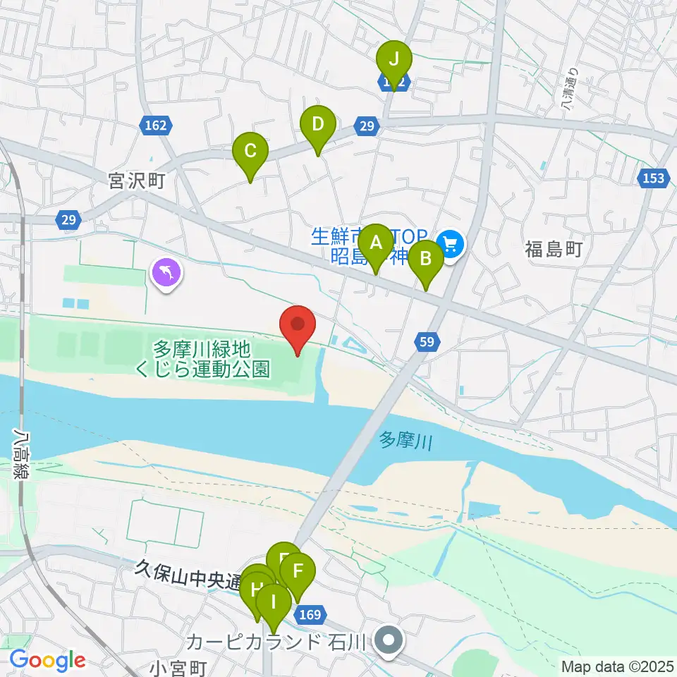 くじら運動公園野球場周辺のファミレス・ファーストフード一覧地図