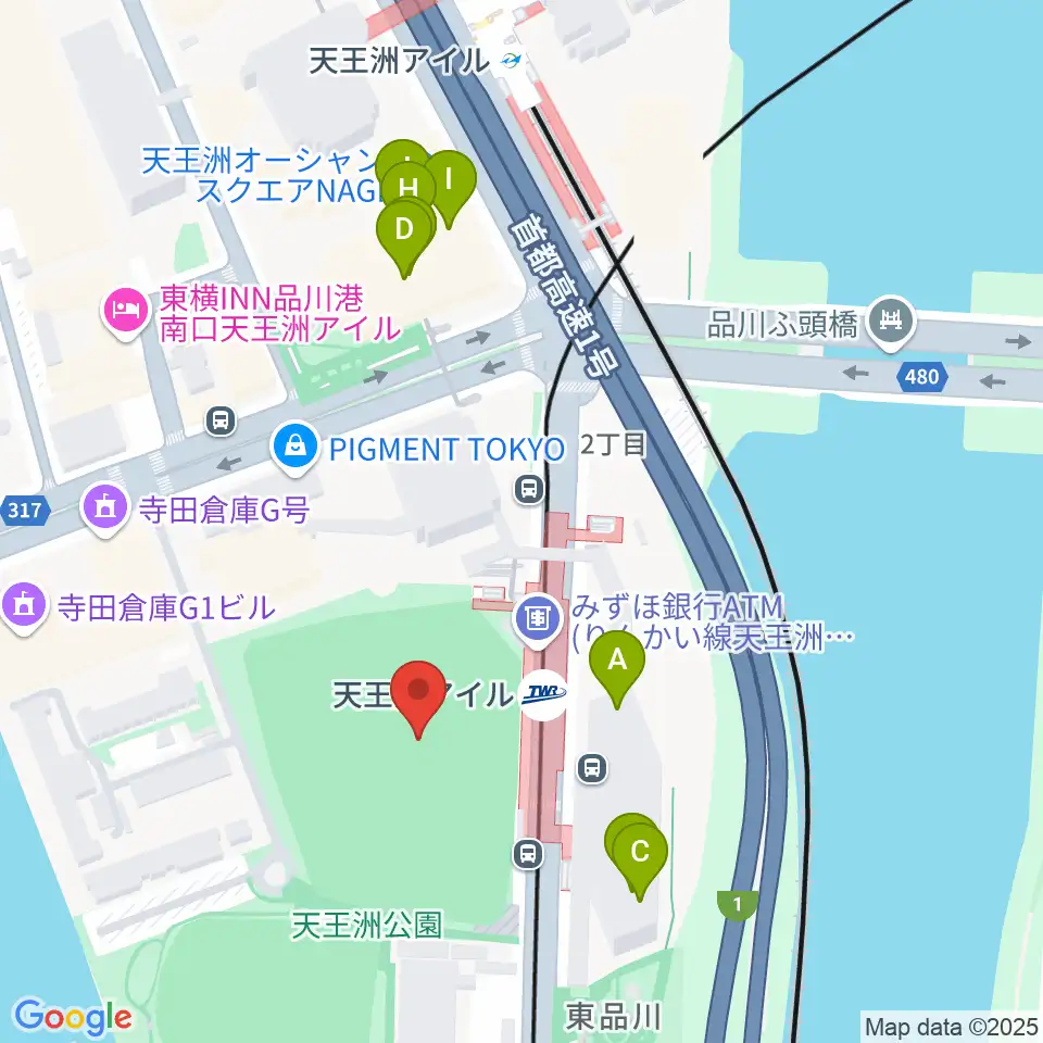 天王洲公園サッカー場周辺のファミレス・ファーストフード一覧地図